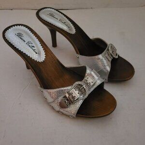 High heels shoes sexy silver  buckle faux leather rhinestones size 8.5